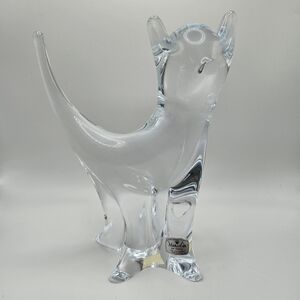 VINTAGE Marcolin Sweden Crystal Standing Cat Figurine 8" Paperweight Signed